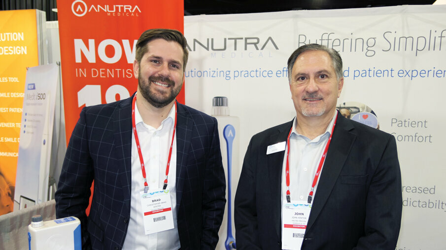 Brad Winter, left, and John Hinton have the solution for your buffering needs at the Anutra booth.